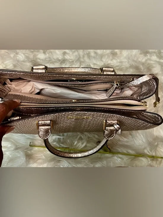 Michael Kors Metallic Golden BronzeSnake-Embossed Top-Handle Satchel - Picture 10 of 16